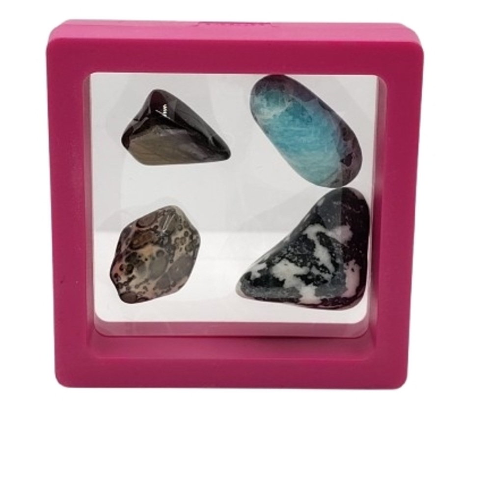 2.75 x 2.75 Colorful Gemstone Display in Pink Frame